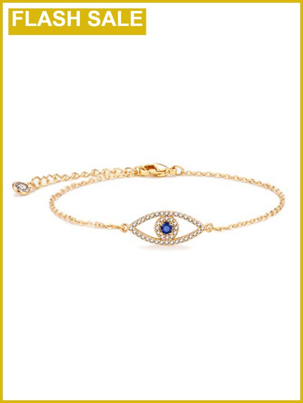 Dainty Evil Eye Link Bracelet 14K Gold Plated Brass CZ